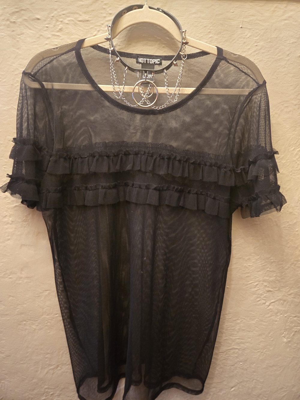 Hot Topic Sheer Black Mesh Ruffle Goth Coquette Fairy Grunge Layering Tee